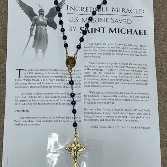 Rosary Beads Prayer Card Incredible Miracle US Marine Saved by St Michael - Picture 2 of 8